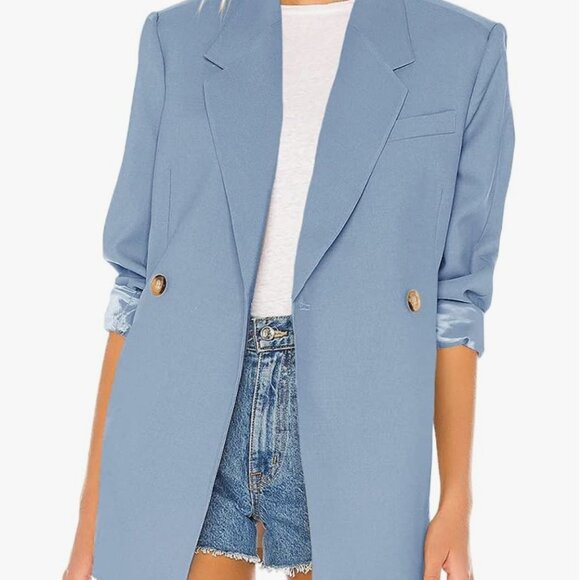 Jackets & Blazers - Women's Oversized Light Blue Double-Breasted Blazer